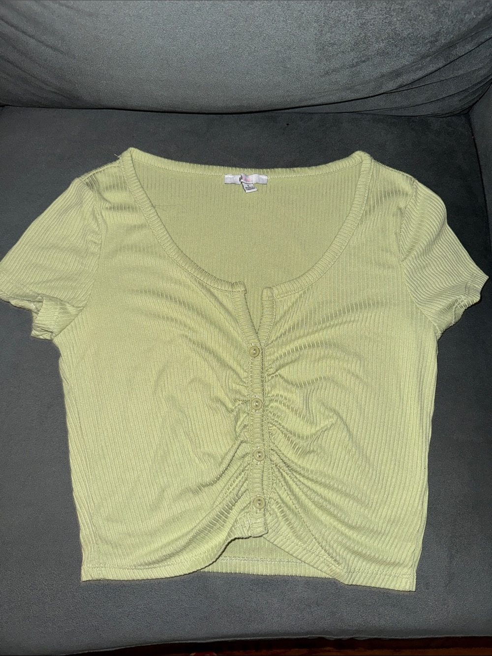 Ruched Front Scoop Neck Short Sleeve Top - Light Green